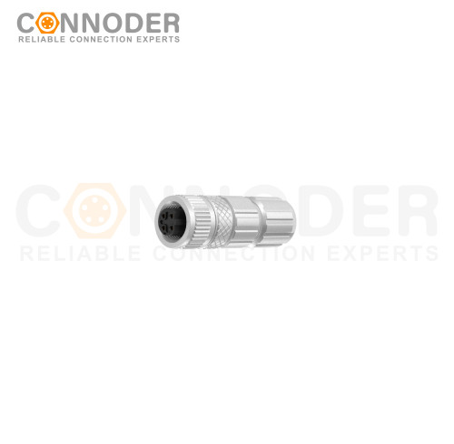 M12 D Coded Female Straight Circular Connector-Metal Assembled,Field Wireable,Solder Connection,Shielded