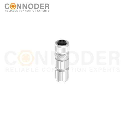 M12 D Coded Female Straight Circular Connector-Metal Assembled,Field Wireable,Solder Connection,Shielded
