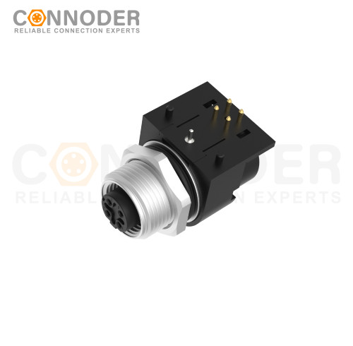 Wholesale M12 D Coded 4 Pin Circular Connector l Female Rear Mount Sockets, PCB Dip-solder Connection,M15x1