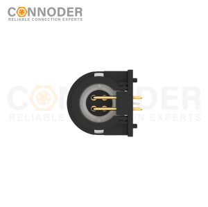M12 D Coded Female Curved Circular Connector-Rear Mount Sockets, PCB Dip-solder Connection,M15x1