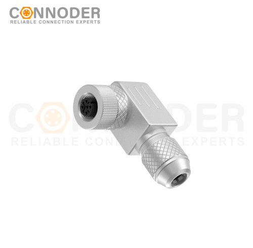 M12 D Coded Female Angle Circular Connector-Metal Assembled,Field Wireable,Screw Connection,Shielded,PG9