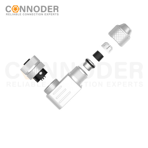 M12 D Coded Female Angle Circular Connector-Metal Assembled,Field Wireable,Screw Connection,Shielded,PG7