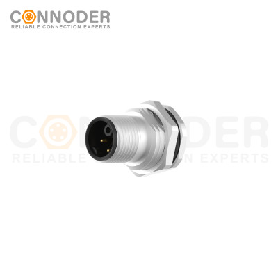 M12 K Coded Male 4+PE Circular Connector-Panel Mount,Solder Connection,M16x1.5, Front Fastened
