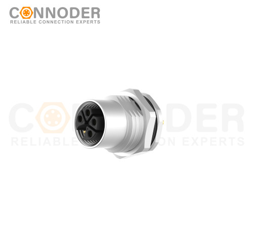 M12 M Code Female 4+PE Circular Connector-Panel Mount,Solder Connection,M16x1.5, Front Fastened,Factory