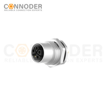 M12 M Code Female 4+PE Circular Connector-Panel Mount,Solder Connection,M16x1.5, Front Fastened,Factory