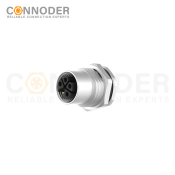 M12 K Code Female 4+PE Circular Connector-Panel Mount,Solder Connection,M16x1.5, Front Fastened