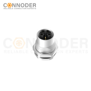 M12 K Code Female 4+PE Circular Connector-Panel Mount,Solder Connection,M16x1.5, Front Fastened