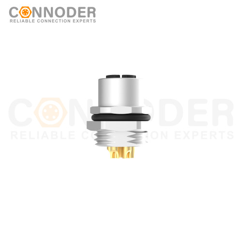 M12 K Code Female 4+PE Circular Connector-Panel Mount,Solder Connection,M16x1.5, Rear Fastened