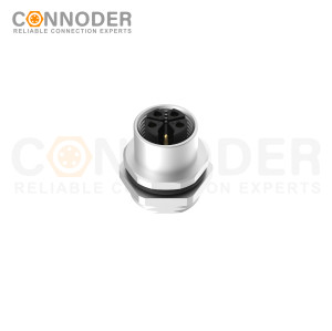 M12 K Code Female 4+PE Circular Connector-Panel Mount,Solder Connection,M16x1.5, Rear Fastened