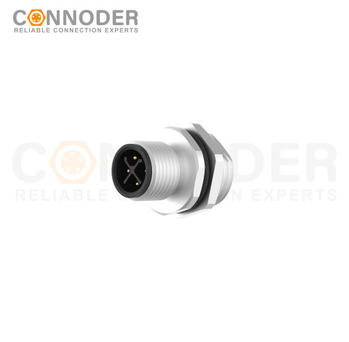 M12 S coded Male Circular Connector-Panel Mount,Solder Connection,M16x1.5, Rear Fastened