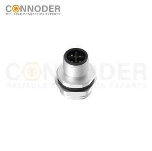 M12 S coded Male Circular Connector-Panel Mount,Solder Connection,M16x1.5, Rear Fastened