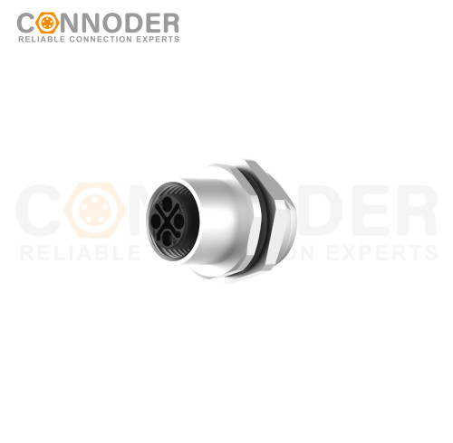 M12 S coded Female Circular Connector-Panel Mount,Solder Connection,M16x1.5, Rear Fastened