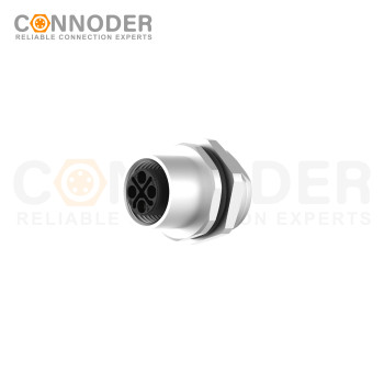 M12 S coded Female Circular Connector-Panel Mount,Solder Connection,M16x1.5, Rear Fastened