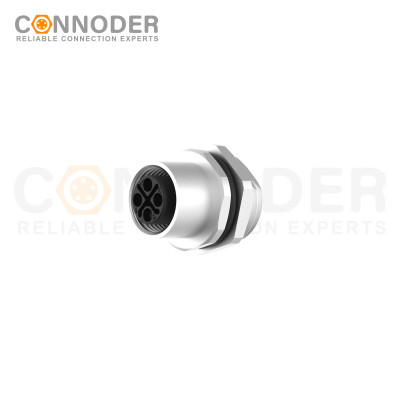 M12 S coded Female Circular Connector-Panel Mount,Solder Connection,M16x1.5, Rear Fastened