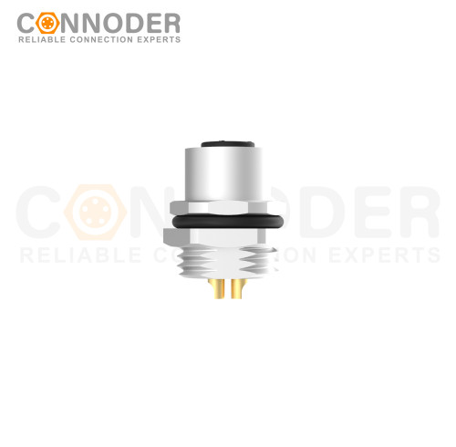 M12 S coded Female Circular Connector-Panel Mount,Solder Connection,M16x1.5, Rear Fastened