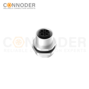 M12 S coded Female Circular Connector-Panel Mount,Solder Connection,M16x1.5, Rear Fastened