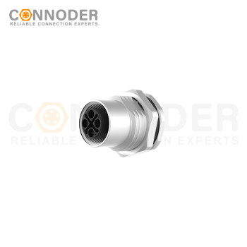 M12 S Coded Female Circular Connector-Panel Mount,Solder Connection,M16x1.5, Front Fastened