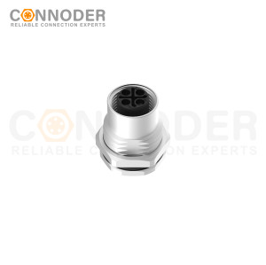 M12 S Coded Female Circular Connector-Panel Mount,Solder Connection,M16x1.5, Front Fastened