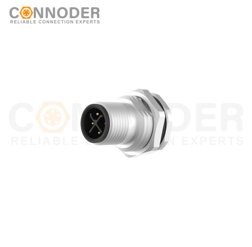 M12 S Coded Male Circular Connector-Panel Mount,Solder Connection,M16x1.5, Front Fastened