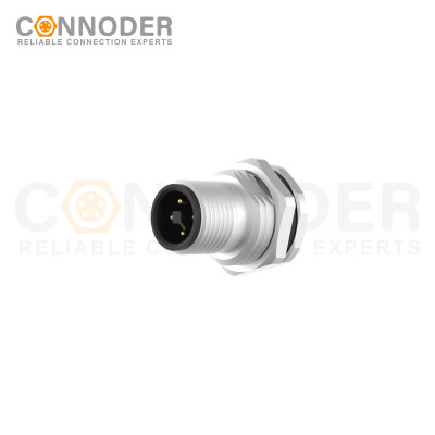 M12 T Coded Male Circular Connector-Panel Mount,Solder Connection,M16x1.5, Front Fastened