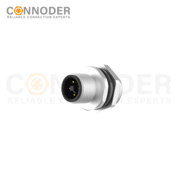 M12 T coded Male Circular Connector-Panel Mount,Solder Connection,M16x1.5, Rear Fastened