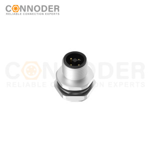 M12 T coded Male Circular Connector-Panel Mount,Solder Connection,M16x1.5, Rear Fastened