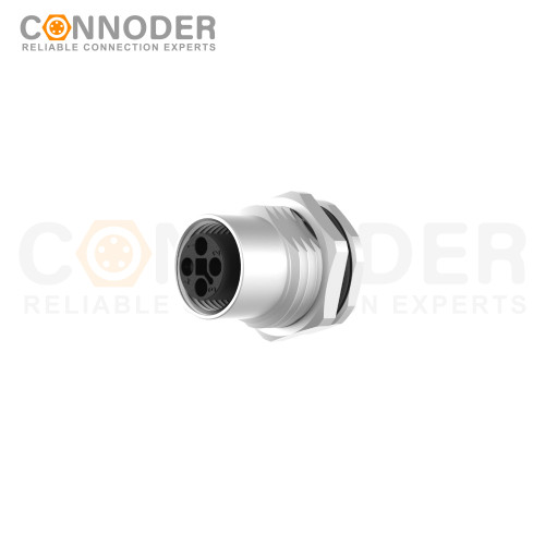 M12 T Coded Sensor connector Circular Connector-Panel Mount,Solder Connection,Female,M16x1.5, Front Fastened,Factory
