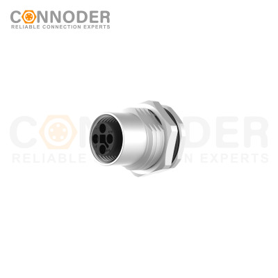 M12 T Coded Sensor connector Circular Connector-Panel Mount,Solder Connection,Female,M16x1.5, Front Fastened,Factory