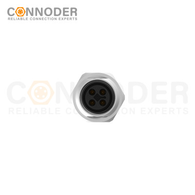 Panel Mount M12 T Coded Female 3+PE Circular Connector - Wholesale Solder Connection, M16x1.5, Front Fastened | Quality Assurance & Technical Support for OEMs and Wholesalers