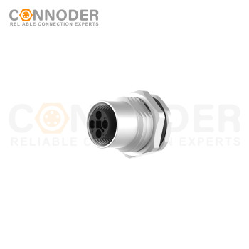 M12 T Coded Female Circular Connector-Panel Mount,Solder Connection,M16x1.5, Front Fastened