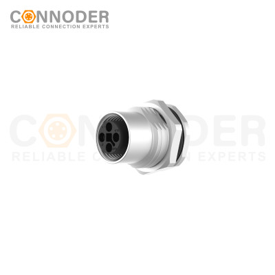 M12 T Coded Female Circular Connector-Panel Mount,Solder Connection,M16x1.5, Front Fastened