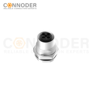 M12 T Coded Female Circular Connector-Panel Mount,Solder Connection,M16x1.5, Front Fastened