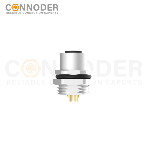 M12 T coded Female Circular Connector-Panel Mount,Solder Connection,M16x1.5, Rear Fastened