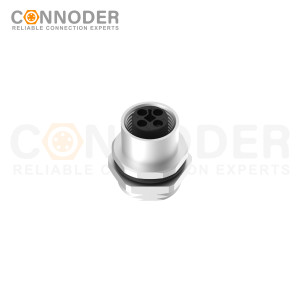M12 T coded Female Circular Connector-Panel Mount,Solder Connection,M16x1.5, Rear Fastened