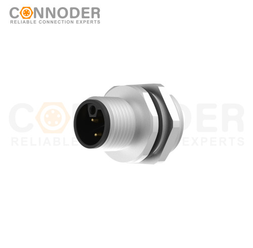M12 L coded Male Circular Connector-Panel Mount,Solder Connection,M16x1.5, Rear Fastened