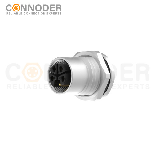 M12 L coded Female Circular Connector-Panel Mount,Solder Connection,M16x1.5, Rear Fastened