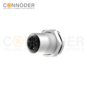 M12 L coded Female Circular Connector-Panel Mount,Solder Connection,M16x1.5, Rear Fastened