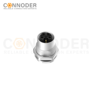 M12 L coded Female Circular Connector-Panel Mount,Solder Connection,M16x1.5, Rear Fastened