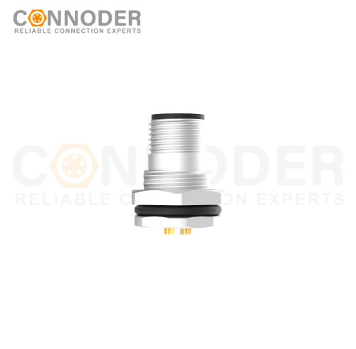 M12 M Coded Male 4+PE Circular Connector-Panel Mount,Solder Connection,M16x1.5, Front Fastened