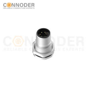 M12 M Coded Male 4+PE Circular Connector-Panel Mount,Solder Connection,M16x1.5, Front Fastened