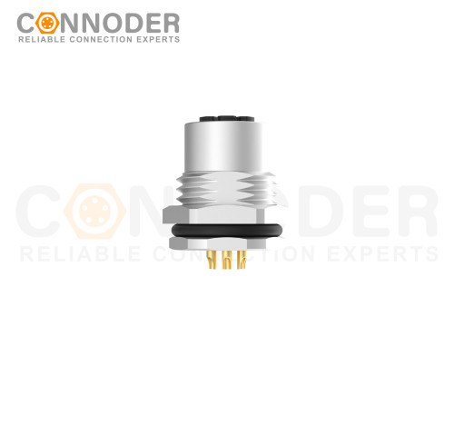 M12 M Code Female 4+PE Circular Connector-Panel Mount,Solder Connection,M16x1.5, Front Fastened