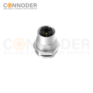 M12 M Code Female 4+PE Circular Connector-Panel Mount,Solder Connection,M16x1.5, Front Fastened