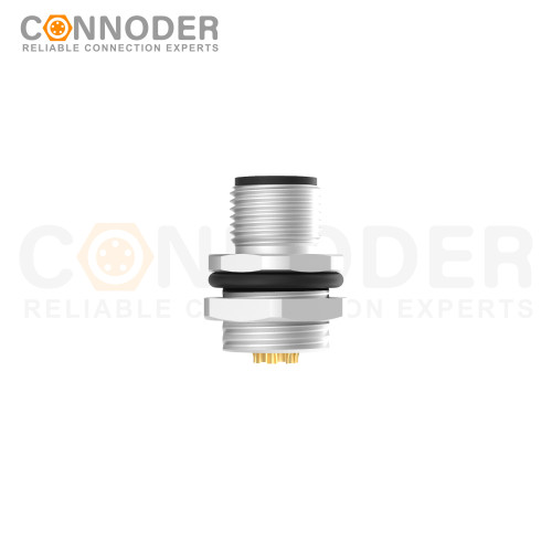 M12 M Coded Male 4+PE Circular Connector-Panel Mount,Solder Connection,M16x1.5, Rear Fastened