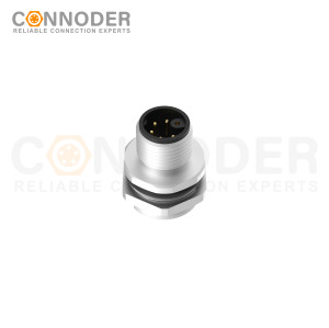 M12 M Coded Male 4+PE Circular Connector-Panel Mount,Solder Connection,M16x1.5, Rear Fastened