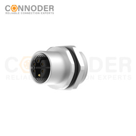M12 M Code Female 4+PE Circular Connector-Panel Mount,Solder Connection,M16x1.5, Rear Fastened