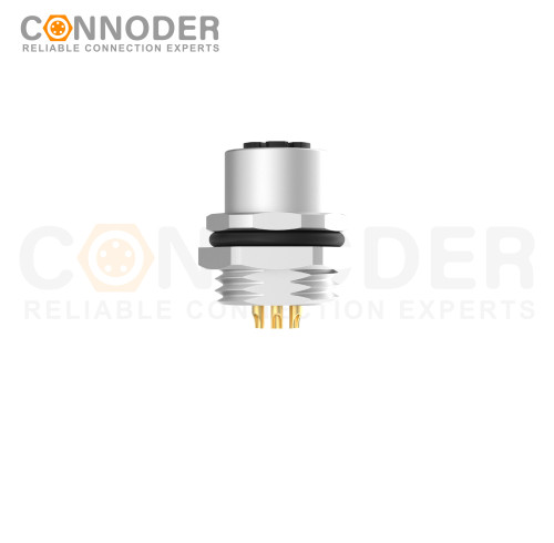 M12 M Code Female 4+PE Circular Connector-Panel Mount,Solder Connection,M16x1.5, Rear Fastened