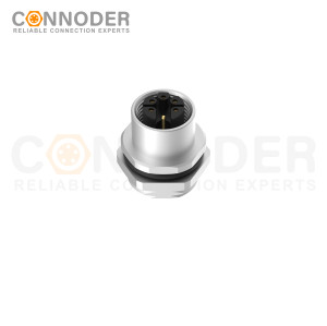 M12 M Code Female 4+PE Circular Connector-Panel Mount,Solder Connection,M16x1.5, Rear Fastened
