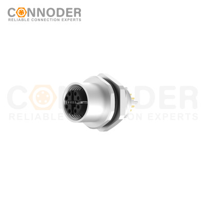 M12 X Code Female Circular Connector,Panel Mount,Data Transmission,Solder Connection,M16x1.5, Rear Fastened