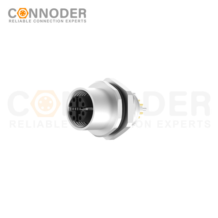 M12 X Code Female Circular Connector,Panel Mount,Data Transmission,Solder Connection,M16x1.5, Rear Fastened