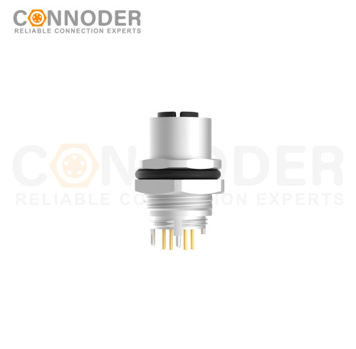 M12 X Code Female Circular Connector,Panel Mount,Data Transmission,Solder Connection,M16x1.5, Rear Fastened